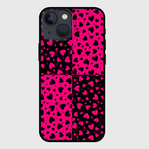 Чехол для iPhone 13 mini Черно-Розовые сердца