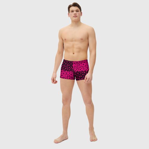 Мужские купальные плавки 3D Черно-Розовые сердца, цвет 3D печать - фото 5