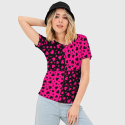 Женская футболка 3D Slim Черно-Розовые сердца - фото 2