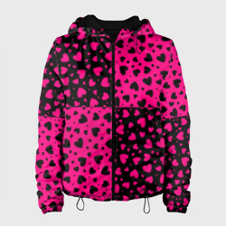 Женская куртка 3D Черно-Розовые сердца