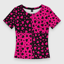 Женская футболка 3D Slim Черно-Розовые сердца