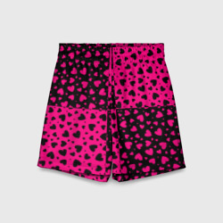 Детские спортивные шорты 3D Черно-Розовые сердца