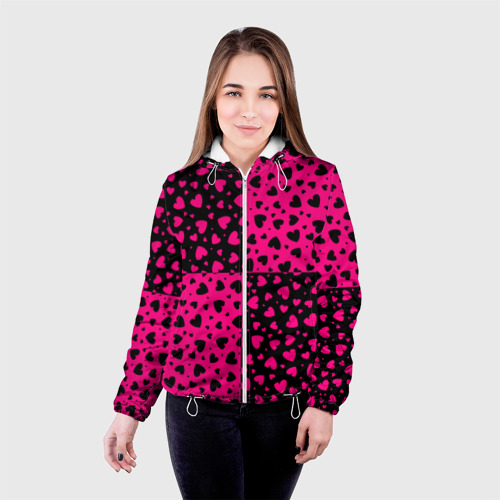 Женская куртка 3D Черно-Розовые сердца, цвет белый - фото 3