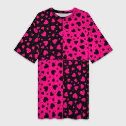 Платье-футболка 3D Черно-Розовые сердца