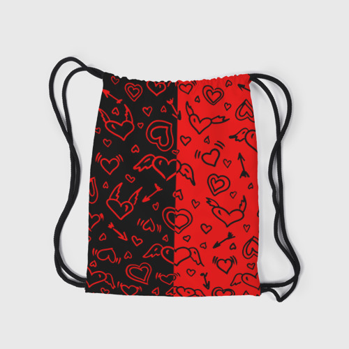 Рюкзак-мешок 3D Черно-Красные сердца с крылышками - фото 7