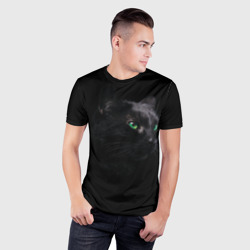 Мужская футболка 3D Slim Черна кошка с изумрудными глазами - фото 2