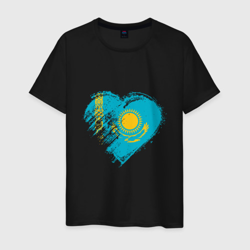 Мужская футболка хлопок Сердечко Казахстана, цвет черный