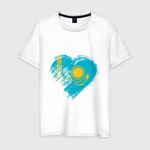 Мужская футболка из хлопка с принтом Сердечко Казахстана, вид спереди №1