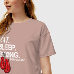 Женская футболка хлопок Oversize Есть. Спать. Боксировать. Прекрасный день - фото 2