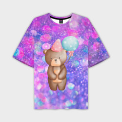 Мужская футболка oversize 3D День Рождения - Медвежонок с шариками