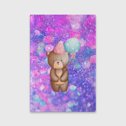 Обложка для паспорта матовая кожа День Рождения - Медвежонок с шариками