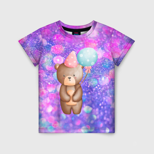 Детская футболка 3D День Рождения - Медвежонок с шариками, цвет 3D печать