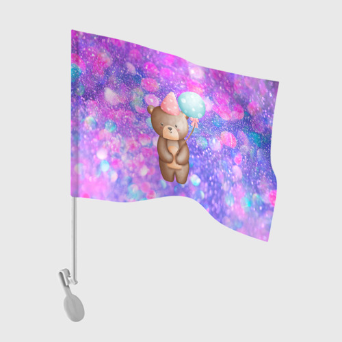 Флаг для автомобиля День Рождения - Медвежонок с шариками