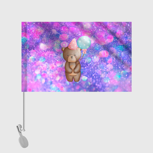 Флаг для автомобиля День Рождения - Медвежонок с шариками - фото 2