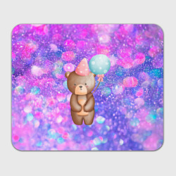 Прямоугольный коврик для мышки День Рождения - Медвежонок с шариками