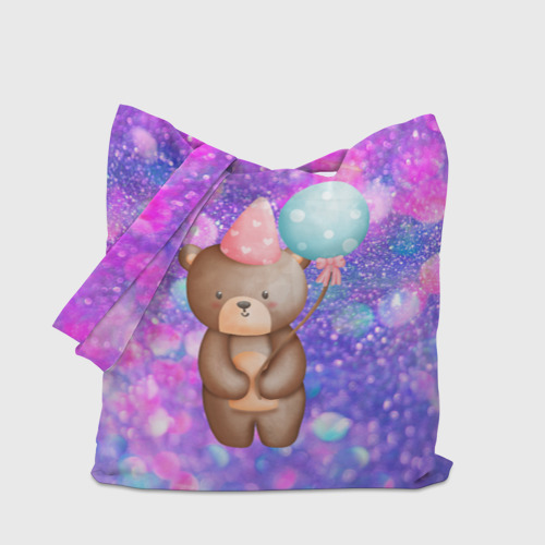 Шоппер 3D с принтом День Рождения - Медвежонок с шариками, вид сбоку #3