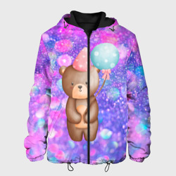 Мужская куртка 3D День Рождения - Медвежонок с шариками
