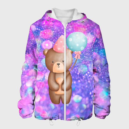 Мужская куртка 3D День Рождения - Медвежонок с шариками, цвет 3D печать