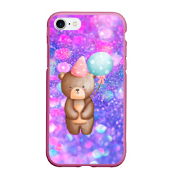 Чехол для iPhone 7/8 матовый День Рождения - Медвежонок с шариками