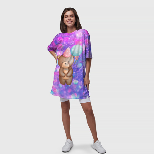 Платье-футболка 3D День Рождения - Медвежонок с шариками, цвет 3D печать - фото 5