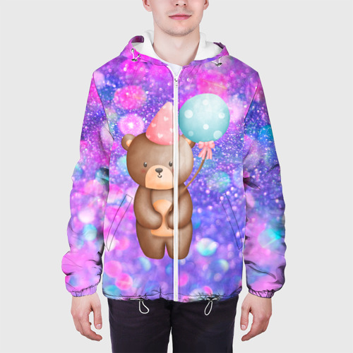 Мужская куртка 3D День Рождения - Медвежонок с шариками, цвет 3D печать - фото 4