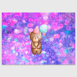 Поздравительная открытка День Рождения - Медвежонок с шариками