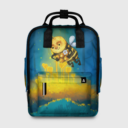 Женский рюкзак 3D с принтом Пчёла с сотами, вид спереди #2