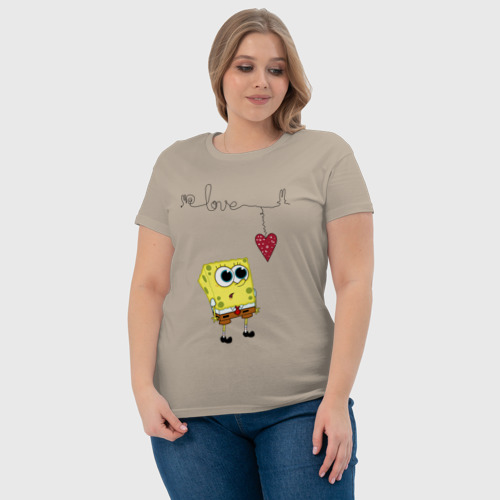 Женская футболка хлопок Спанч Боб Сердечко, цвет миндальный - фото 6
