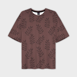 Мужская футболка oversize 3D Веточки с черными листьями на коричневом фоне