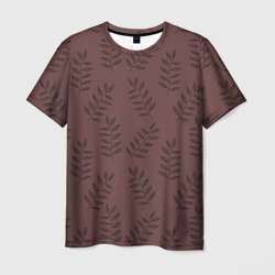 Мужская футболка 3D Веточки с черными листьями на коричневом фоне