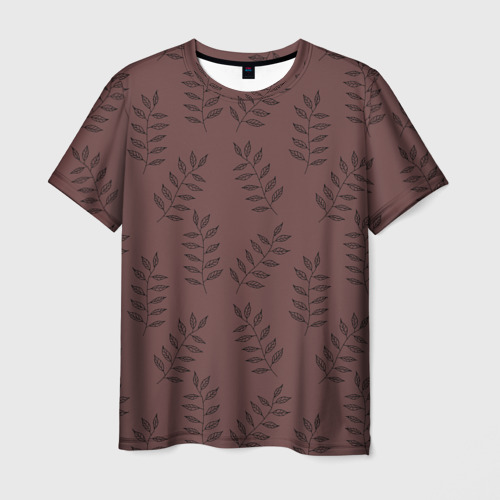 Мужская футболка 3D Веточки с черными листьями на коричневом фоне, цвет 3D печать