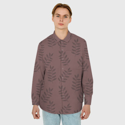 Мужская рубашка oversize 3D Веточки с черными листьями на коричневом фоне - фото 2