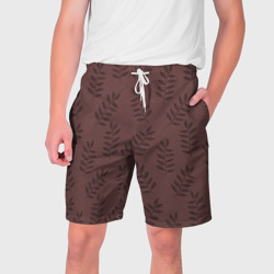 Мужские шорты 3D Веточки с черными листьями на коричневом фоне