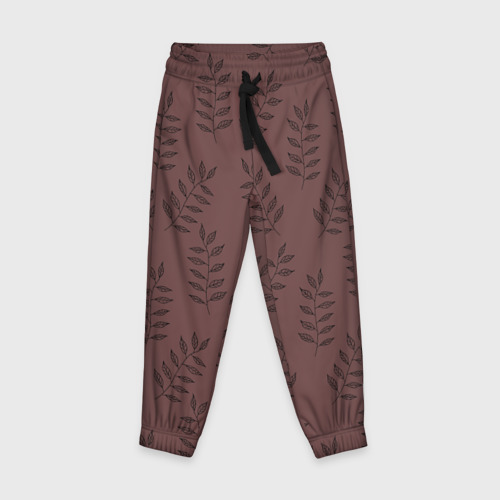 Детские брюки 3D Веточки с черными листьями на коричневом фоне, цвет 3D печать