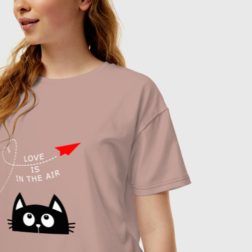 Женская футболка хлопок Oversize Котик Самолётик, цвет пыльно-розовый - фото 3