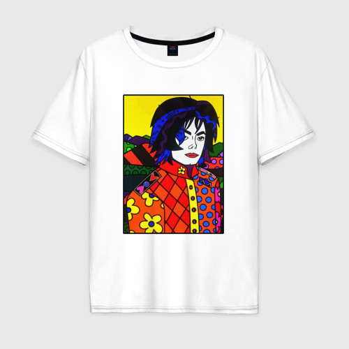 Мужская футболка хлопок Oversize с принтом Ромеро Бритто / Майкл Джексон, вид спереди #2