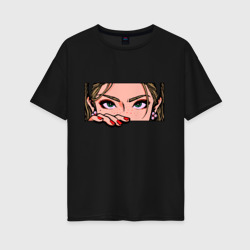 Взгляд красивой девушки - pop-art глаза – Женская футболка хлопок Oversize с принтом купить со скидкой в -16%