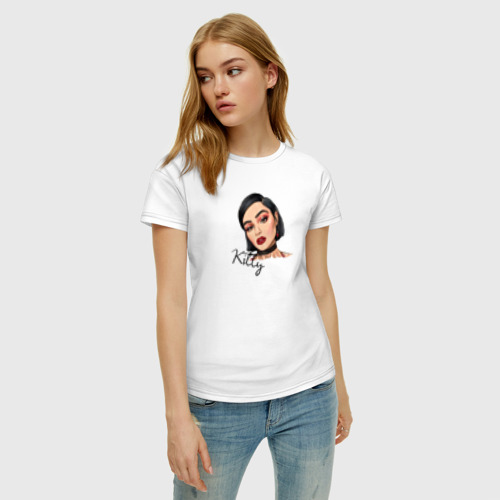 Женская футболка хлопок с принтом Kitty, фото на моделе #1