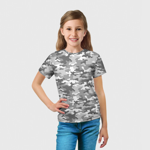 Детская футболка 3D Серый Военный Камуфляж, цвет 3D печать - фото 5