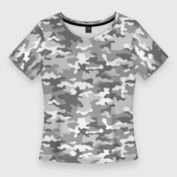 Женская футболка 3D Slim Серый Военный Камуфляж