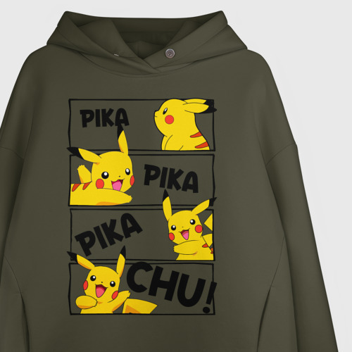 Женское худи Oversize хлопок Пика Пика Пикачу Pikachu, цвет хаки - фото 3