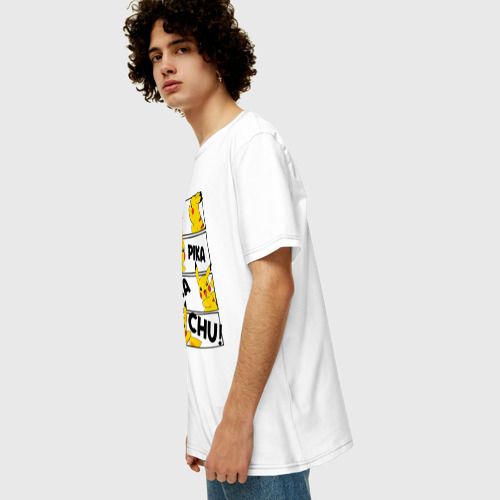 Мужская футболка хлопок Oversize Пика Пика Пикачу Pikachu, цвет белый - фото 5