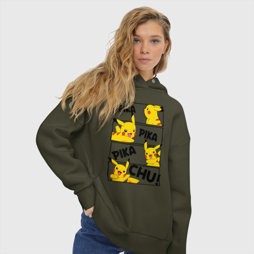 Женское худи Oversize хлопок Пика Пика Пикачу Pikachu, цвет хаки - фото 4