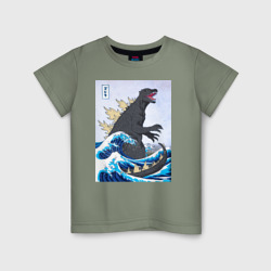 Детская футболка хлопок Godzilla in The Waves Eastern, Japanes monster