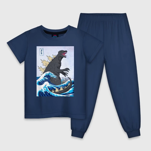 Детская пижама хлопок Godzilla in The Waves Eastern, Japanes monster