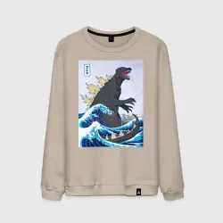 Мужской свитшот хлопок Godzilla in The Waves Eastern, Japanes monster