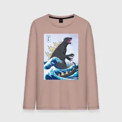 Мужской лонгслив хлопок Godzilla in The Waves Eastern, Japanes monster