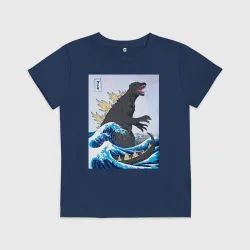 Детская футболка хлопок Godzilla in The Waves Eastern, Japanes monster