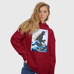 Женское худи Oversize хлопок Godzilla in The Waves Eastern, Japanes monster - фото 2