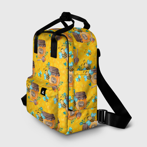 Женский рюкзак 3D с принтом Мед и пчелы, фото на моделе #1